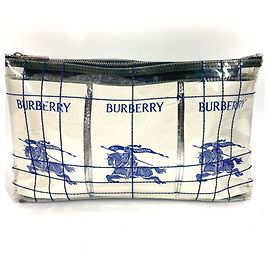 Burberry EKD Travel Pouch Logo Clutch Bag Blue Other