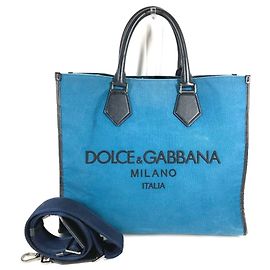 Sac Shopping Dolce & Gabbana en cuir et toile Noir Bleu
