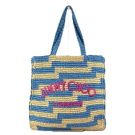 Saco de Praia com Riscas e Logótipo Jimmy Choo Rosa Azul Bege