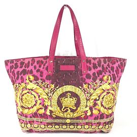 Saco Tote/Ombro Versace Logo Print Rosa Amarelo