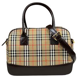 Bolsa de Ombro Burberry Mini Boston Nova Check Shadow Horse Marrom Bege