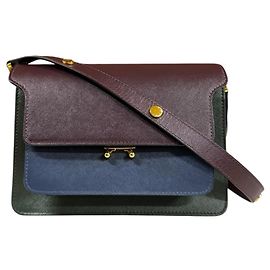 Bolsa Trunk Marni de Ombro em Bezerro Marrom Verde Azul marinho