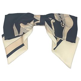 Hermès Ex-Libris Haarklammer aus Seide Schwarz Beige