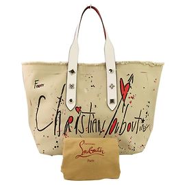 Saco Tote com Tachas Christian Louboutin Frangibus Branco Vermelho Bege