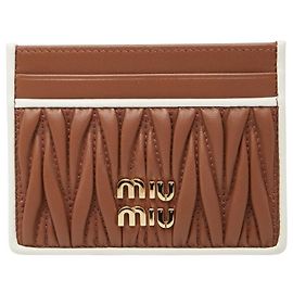 Miu Miu Matelassé Business Card Case Brown White