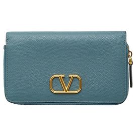 Valentino V-Logo Round Zipper Long Wallet Light blue