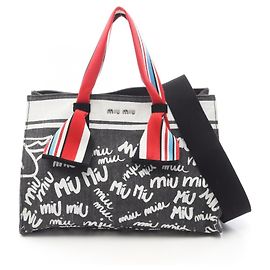 Sac Tote Miu Miu en Denim avec Logo Marron Blanc