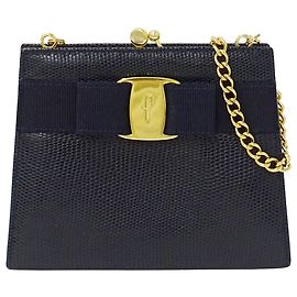 Salvatore Ferragamo Navy Leather Handbag Navy blue