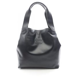 Miu Miu Black Leather Hobo Tote Bag Black