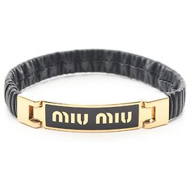 Bracciale in pelle e charm placcato oro Miu Miu Nero D'oro