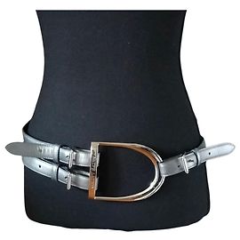 Ralph Lauren RL67 Stirrup Ledergürtel mit Doppelstift-Schnalle Silber