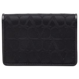 Valentino Black Nylon Leather Card Case Black