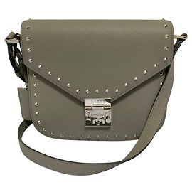 MCM Studded Leather Shoulder Bag Brown