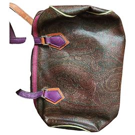 Etro Bolsa Boston em couro com estampa Paisley Marrom Laranja Roxo