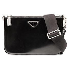 Prada Schultertasche mit Dreiecks-Logo-Plakette Schwarz