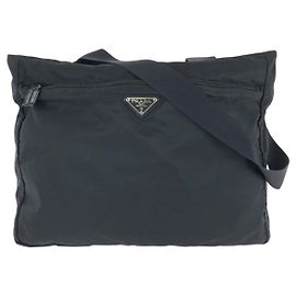 Borsa Tote Prada Tessuto con logo triangolare Nero