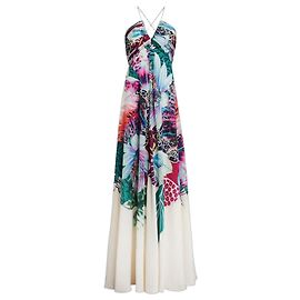Roberto Cavalli Vestido de Noche Maxi de Seda Estampado Floral Multicolor