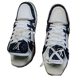 Louis Vuitton LV Trainer Denim Sneakers White Blue