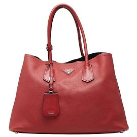Borsa Tote Prada con placca logo triangolare Rosso