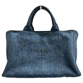 Prada Canapa Denim Tote Bag Blue Blue
