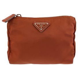 Neceser Prada de Tessuto con logotipo triangular Castaño