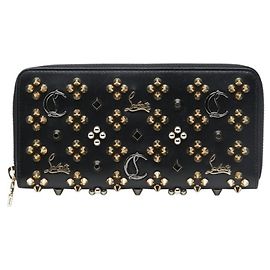 Christian Louboutin Panettone Round Zip Long Wallet Black Silvery Golden
