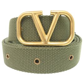 Cinturón Valentino V-logo Canvas Army Green Verde Caqui