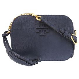 Tory Burch McGraw Leather Navy Camera Bag Shoulder 0614 Bleu Marine