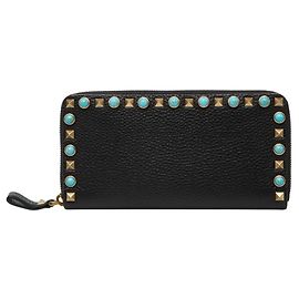 Portefeuille long zippé rond Valentino Rockstud Noir