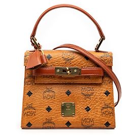 Bolsa de mão em couro MCM Cognac Brown Marrom