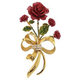 Dolce & Gabbana Rose Flower Brosche aus Metall in Rot Rot Grün