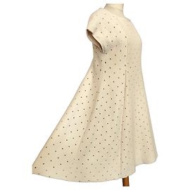 Cacharel Cream Wool Openwork Polka Dot Dress Cream
