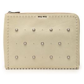 Pouch con borchie Miu Miu Bianco Crudo