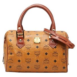Bolsa MCM Visetos Logogram Mini Boston Bag Marrom
