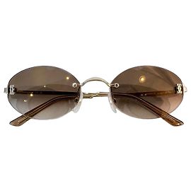 Cartier Oval Gold Rimless Sunglasses Brown Gradient Golden Light brown