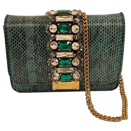 Gedebe Borsa in pelle stampa pitone Green Crystal Verde Gold hardware