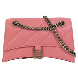 Sac bandoulière Balenciaga Hourglass Chain en cuir Medium Rose