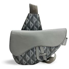Christian Dior Saddle Sling Leopard Printed Oblique Canvas with Leather Brown