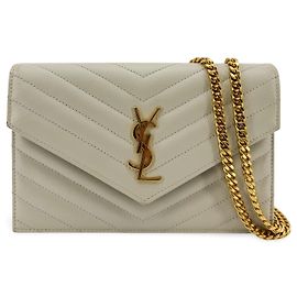 Autre Marque Saint Laurent Bicolor Monogram Leather and Patent Beige