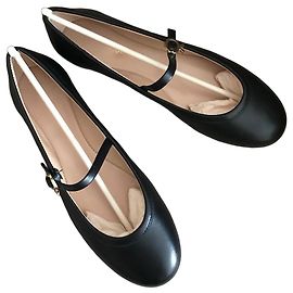Gianvito Rossi Black leather ballet flats with strap Black