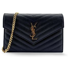 Autre Marque Saint Laurent Bicolor Monogram Leather and Patent Nero