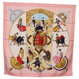 Hermès Pañuelo HERMES Carre 90 "PLAZA D TOROS" Seda Rosa Auth hk4127 Rosa