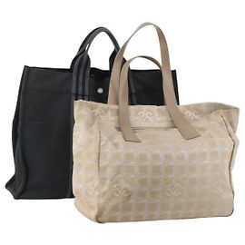Hermès HERMES Chanel Tote Bag Canvas 2 Set Black Beige Auth ti4035 Nero Beige