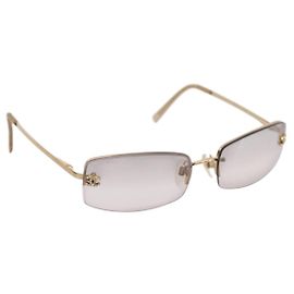 Óculos de sol sem aro CHANEL CC com strass em metal Brown CC Auth am12579M Marrom