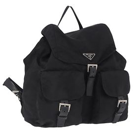 Mochila PRADA Nylon Black Silver Auth 199856A Negro Plata