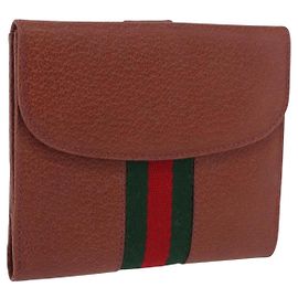 Billetera bifold GUCCI Web Sherry Line de cuero marrón 035 184 1647 Auth 203367A Castaño