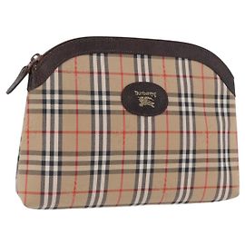 Pouch Burberrys Nova Check Canvas Beige Auth 200446A Beige