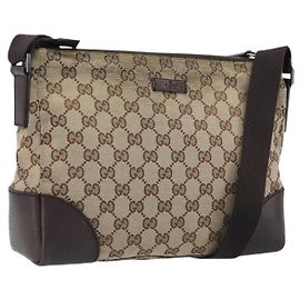 Borsa a tracolla GUCCI GG Canvas Brown Silver 114273 Auth 200588 Marrone Argento