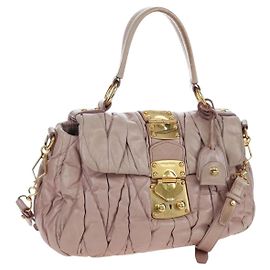 Bolso de mano Miu Miu Matelassé de piel 2way Rosa Oro Auth 200292V Rosa Dorado
