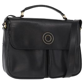 Céline Bolsa de ombro Circle CELINE em couro preto e dourado Auth 161504 Preto Dourado